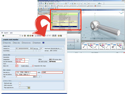 Acquisizione di attributi dei componenti nel dataset materiale del sistema ERP